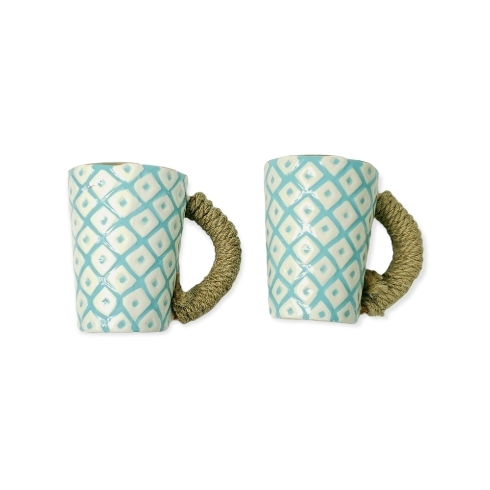 Mud pie jute rope wound handle mug x 2 - Picture 2 of 4